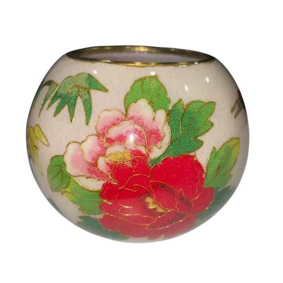 Vintage Plique-à-Jour Cloisonné Glass Candle Holder w/ Crane Pale Pink Luminary - Picture 3 of 11